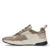 Beigefarbene Veloursleder-Sneaker mit farbigen Details