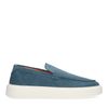 Blaue Veloursleder-Loafer mit weißer Sohle