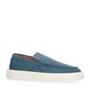 Blaue Veloursleder-Loafer mit weißer Sohle