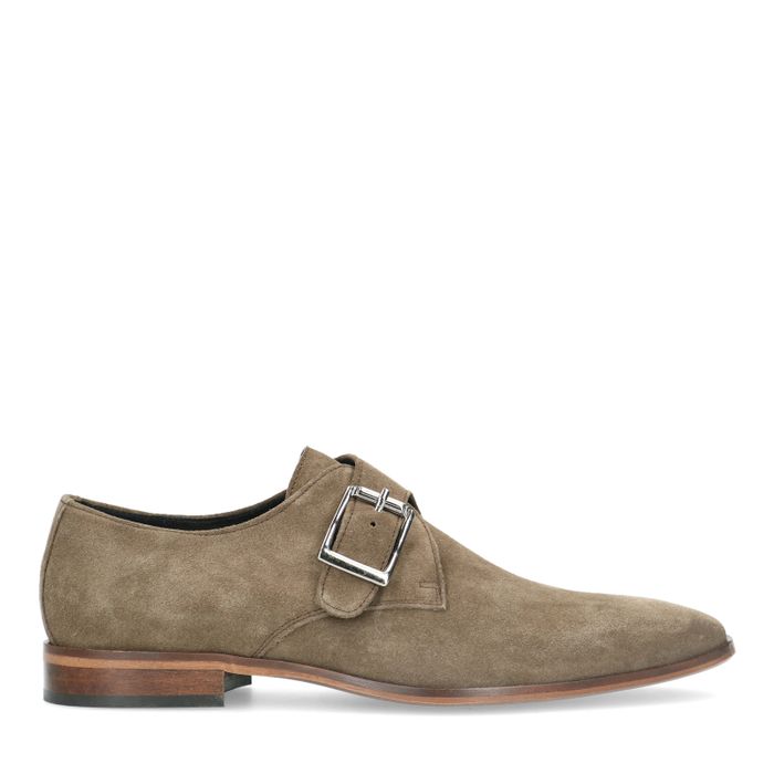 Dunkelgrüne Schnallenschuhe aus Veloursleder