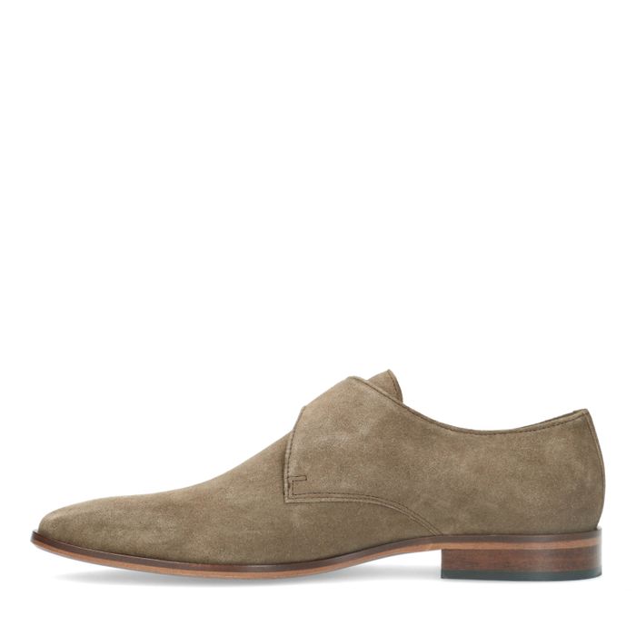 Dunkelgrüne Schnallenschuhe aus Veloursleder