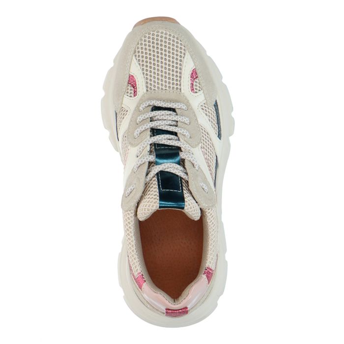 Beigefarbene Marathon-Sneaker mit rosa Glitzer-Details