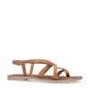Cognacfarbene Ledersandalen mit gekreuzten Riemchen