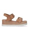 Cognacfarbene Plateausandalen aus Leder mit goldfarbenen Schnallen