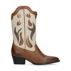 Cognacfarbene Leder-Cowboystiefel mit offwhite Details