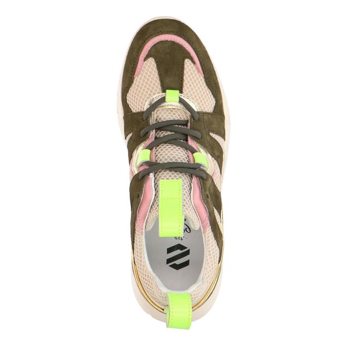 Grüne Sneaker mit rosafarbenen Details