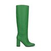 Grüne Lederstiefel mit Absatz und hohem Schaft