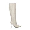 Offwhite Lederstiefel mit Kitten Heel und hohem Schaft