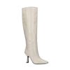 Offwhite Lederstiefel mit Kitten Heel und hohem Schaft