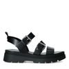 Schwarze Ledersandalen mit silbernen Schnallen