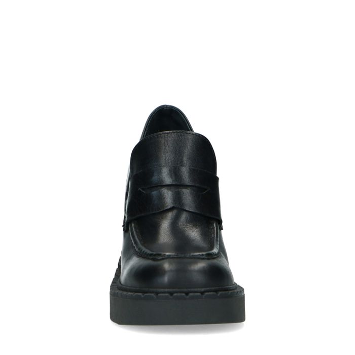 Schwarze Leder-Loafer mit Absatz