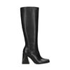 Schwarze Lederstiefel mit hohem Schaft und Blockabsatz