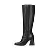 Schwarze Lederstiefel mit hohem Schaft und Blockabsatz