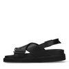 Schwarze Plateausandalen aus Leder mit gekreuzten Riemchen