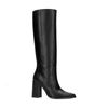 Kniehohe schwarze Lederstiefel mit Absatz