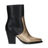 Schwarze Lederstiefeletten mit Absatz und goldenen Details