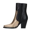 Schwarze Lederstiefeletten mit Absatz und goldenen Details