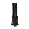 Schwarze Lederstiefeletten mit Absatz und goldenen Details