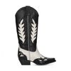 Beigefarbene Leder-Cowboystiefel mit offwhite Details