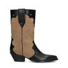 Beigefarbene Western Boots aus Leder mit schwarzen Details