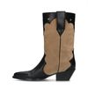 Beigefarbene Western Boots aus Leder mit schwarzen Details