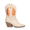 Offwhite Cowboystiefeletten mit Metallic-Details in Orange