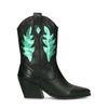 Schwarze Cowboystiefeletten mit Metallic-Details in Grün