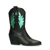 Schwarze Cowboystiefeletten mit Metallic-Details in Grün
