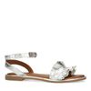 Silberne Metallic-Sandalen mit Rüschen