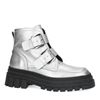 Silberfarbene Biker Boots mit Schnallen