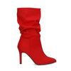 Rote Raffstiefeletten mit Pfennigabsatz