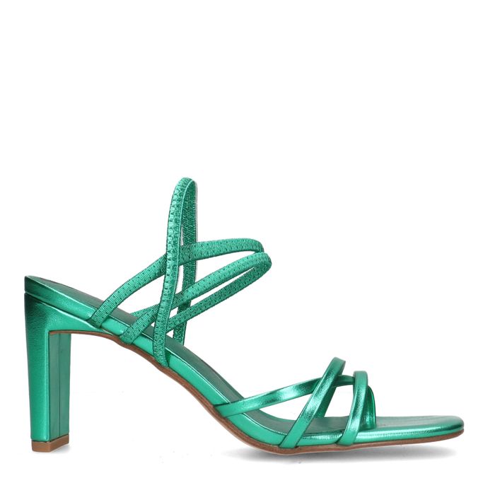 Grüne Riemchensandaletten in Metallic-Optik