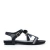 Schwarze Sandalen mit Pom-Poms