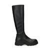 Schwarze Stiefel mit hohem Schaft und markanter Sohle