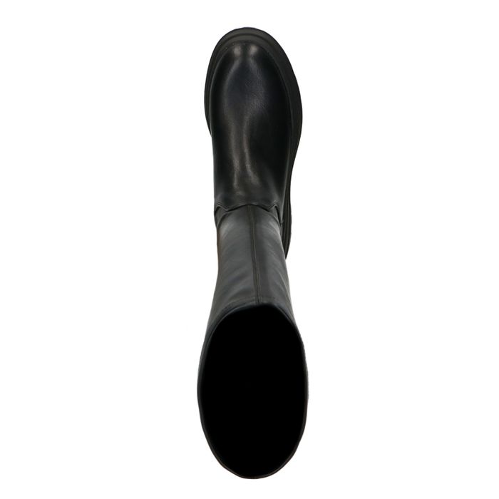 Schwarze Stiefel mit hohem Schaft und markanter Sohle