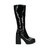 Schwarze Lack-Stiefel mit hohem Schaft und Blockabsatz