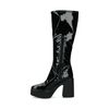 Schwarze Lack-Stiefel mit hohem Schaft und Blockabsatz