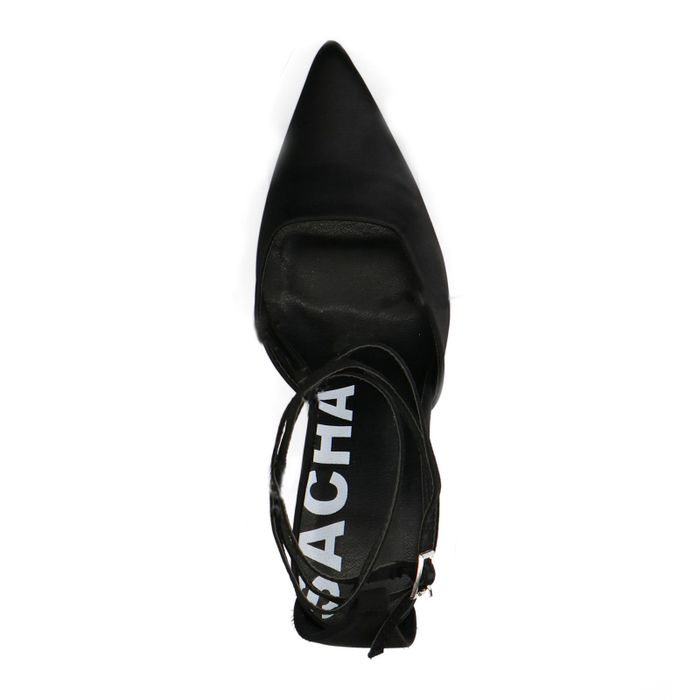 Schwarze Riemchenpumps aus Satin