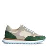 Beigefarbene Veloursleder-Sneaker mit grünen Details