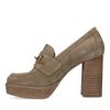 Beigefarbene Veloursleder-Loafer mit Absatz
