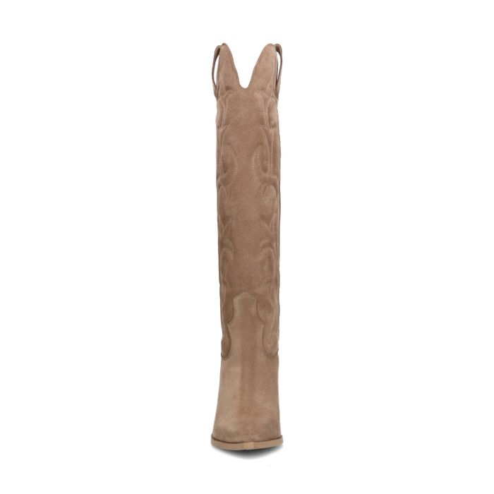 Beigefarbene Cowboystiefel aus Veloursleder