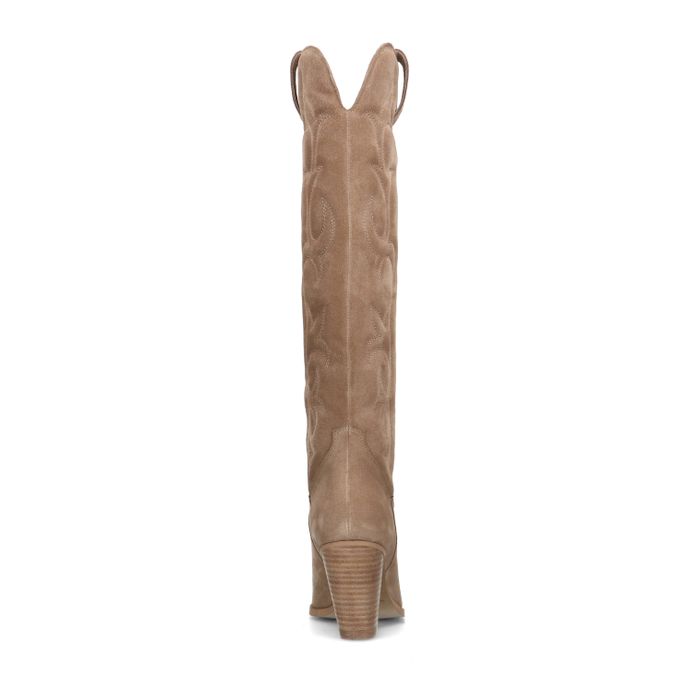 Beigefarbene Cowboystiefel aus Veloursleder