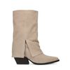 Beigefarbene Veloursleder-Stiefeletten mit Umschlag
