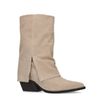 Beigefarbene Veloursleder-Stiefeletten mit Umschlag