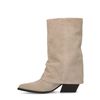 Beigefarbene Veloursleder-Stiefeletten mit Umschlag