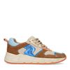 Cognacfarbene Veloursleder-Sneaker mit farbigen Details