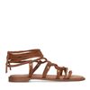 Cognacfarbene Veloursleder-Sandalen mit Schnürung