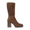 Cognacfarbene Veloursleder-Stiefel mit Blockabsatz