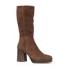 Cognacfarbene Veloursleder-Stiefel mit Blockabsatz