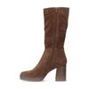 Cognacfarbene Veloursleder-Stiefel mit Blockabsatz
